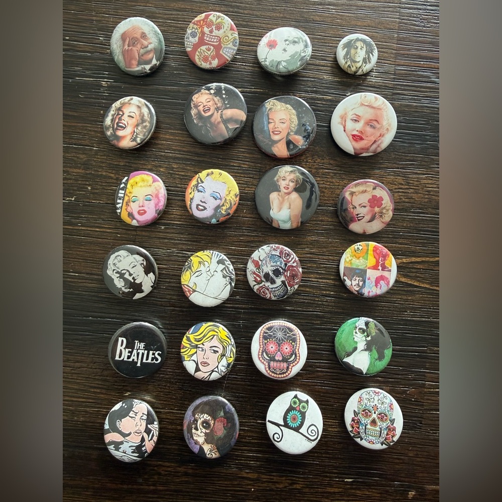 Vintage-Inspired Pin Button Lot - 24 pcs